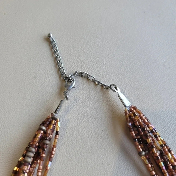 Silver Tone Brown Glass Seed Bead Multi Strand Fashion Necklace 20"+3" - Picture 7 of 10